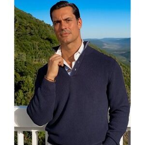 NWT Collars & Co Kennebunkport Knit Sweater Mens Large Navy Pullover